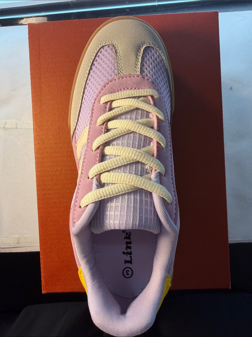 Link Kids' Pink and Cream Lightweight Lace-Up Sneakers with Yellow Accent